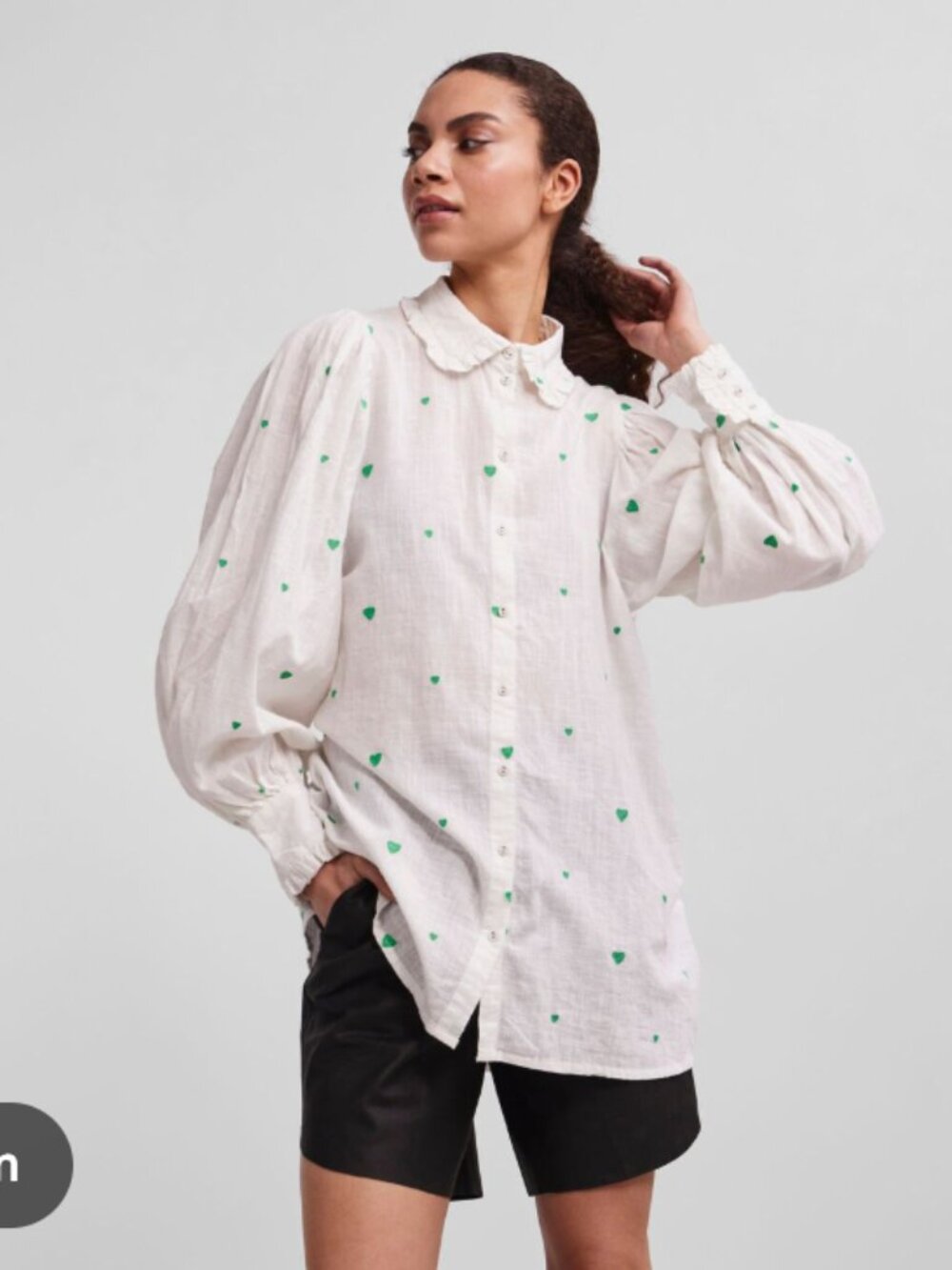 Cotton Embroidered Green Heart Shirt In White Y.A.S. - Extra Large XL